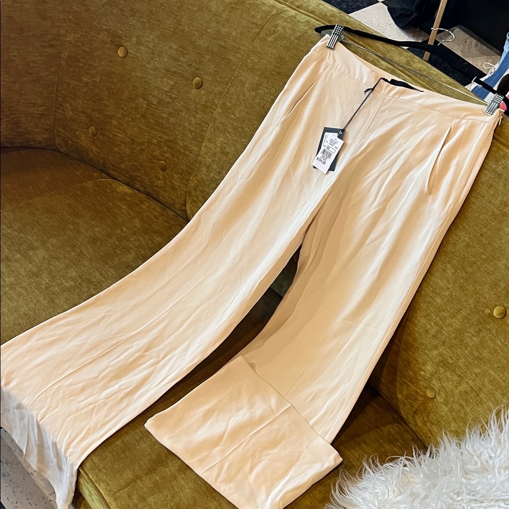 Cream Wide-Leg Trousers by Love Moschino